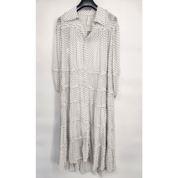 NWT Anthropologie Long-Sleeve Smocked Tiered Maxi Dress Sz SP Polka Dot #9M412 - Picture 2 of 14